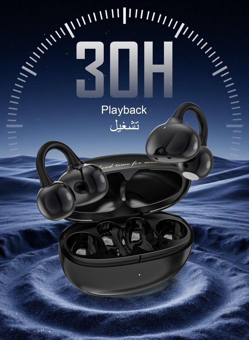 DUDAO U20 Open-Ear Clip-On Wireless Earbuds, Bluetooth 5.4, Lightweight 4.9g Comfortable Fit, 30H Battery Life, IP54 Water Resistant, Clear Calls for Daily Use – Black - Image 3